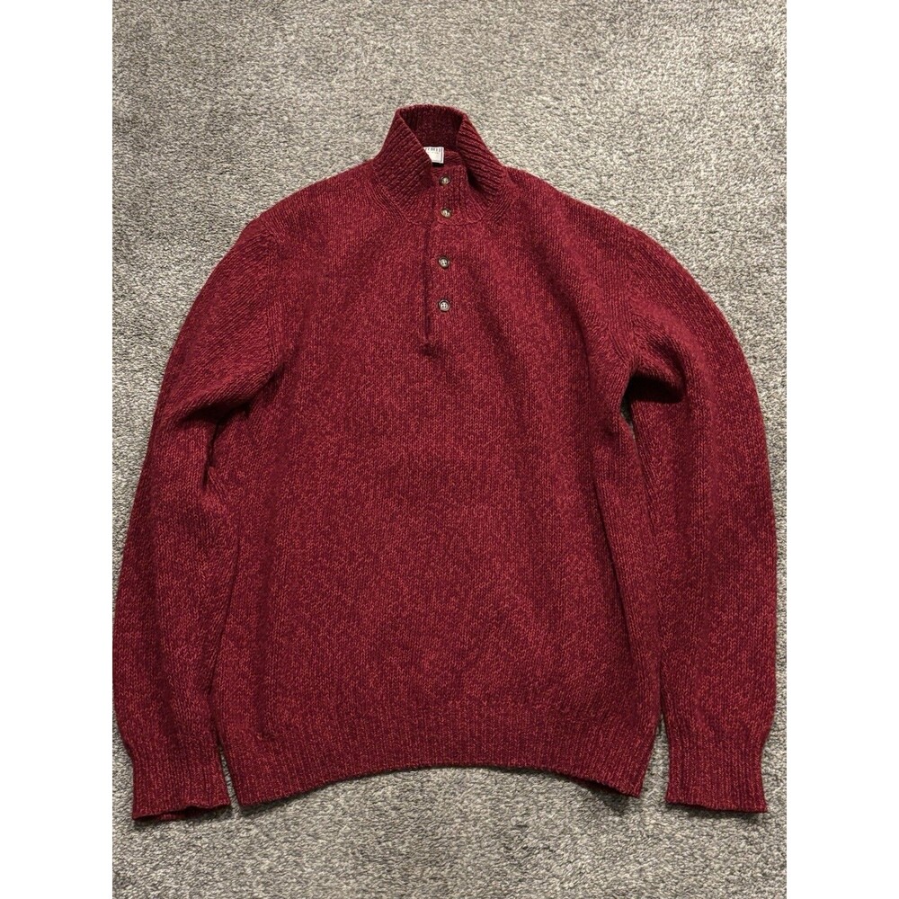 Fedeli Men Sweater Size 56 Wool Button Mock Neck Pullover Red